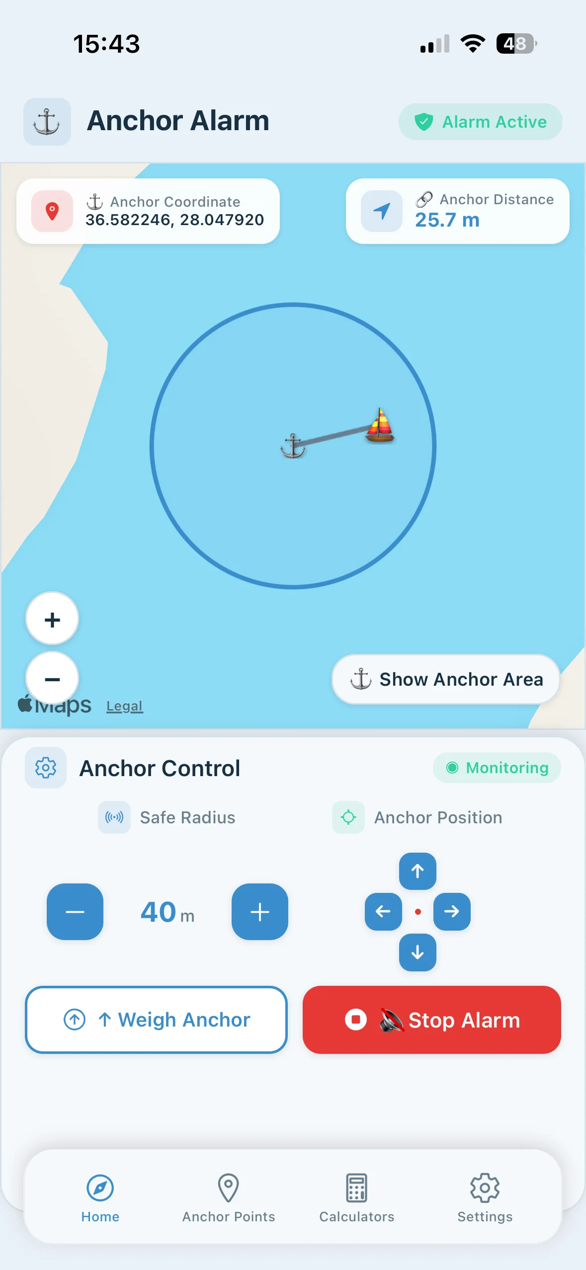 Safety Anchor Alarm - Alarm Active