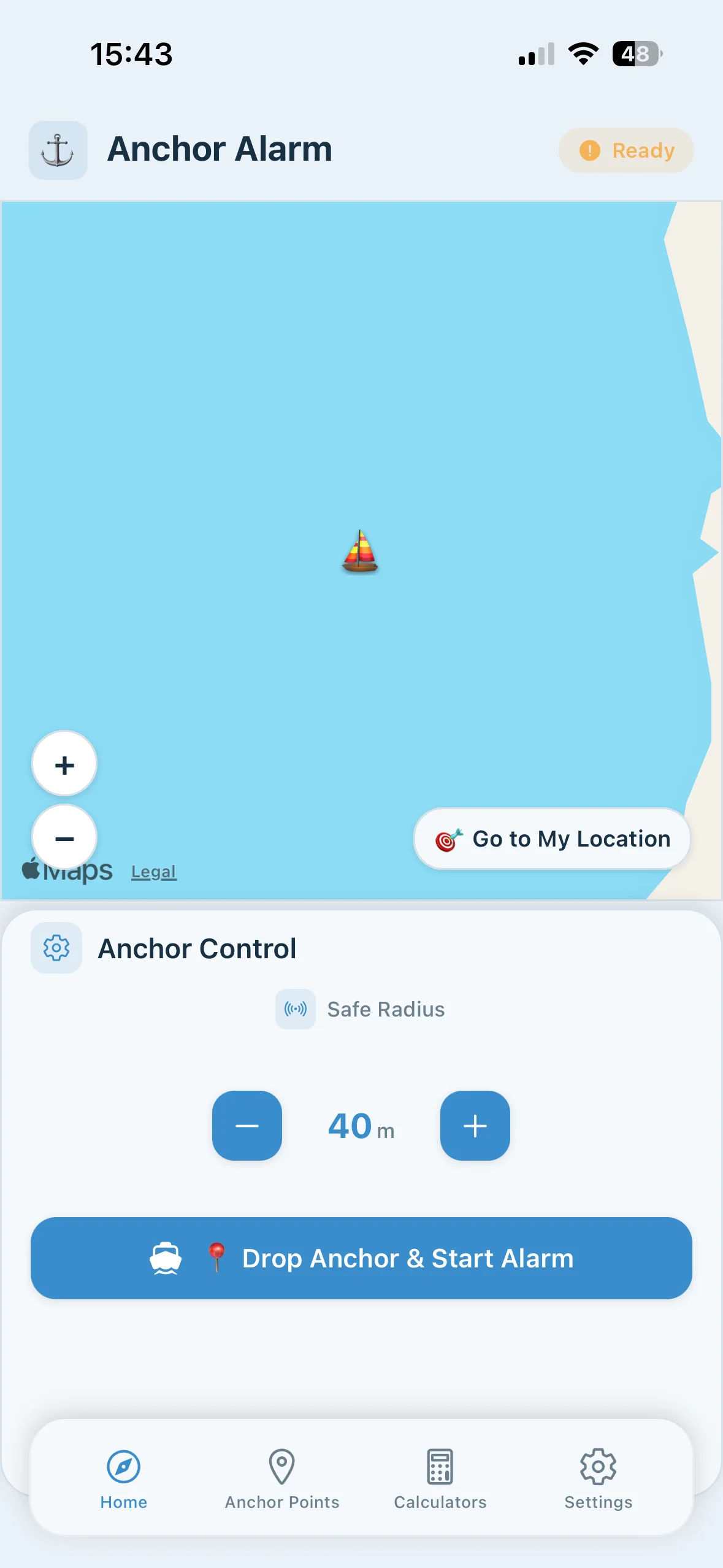 Safety Anchor Alarm - Home Dashboard